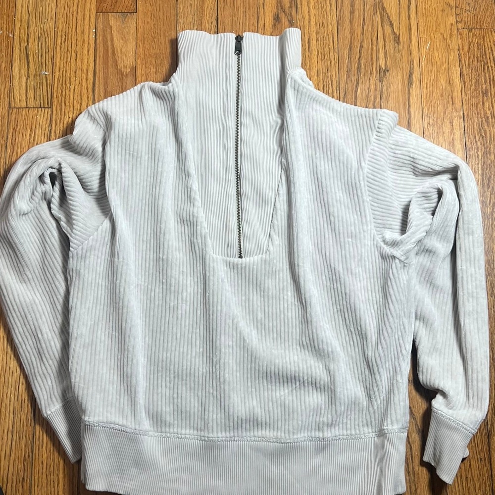 Universal Thread Mens Ribbed Back-Zip Pullover Mock Neck Small Gray